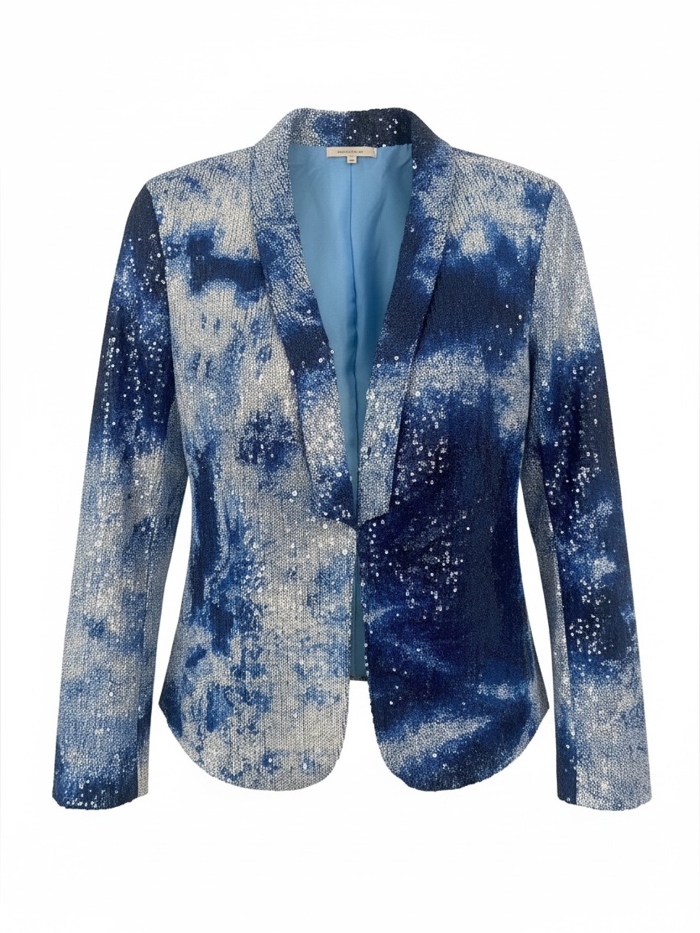 Mono B Blue and White Sequin Open Blazer